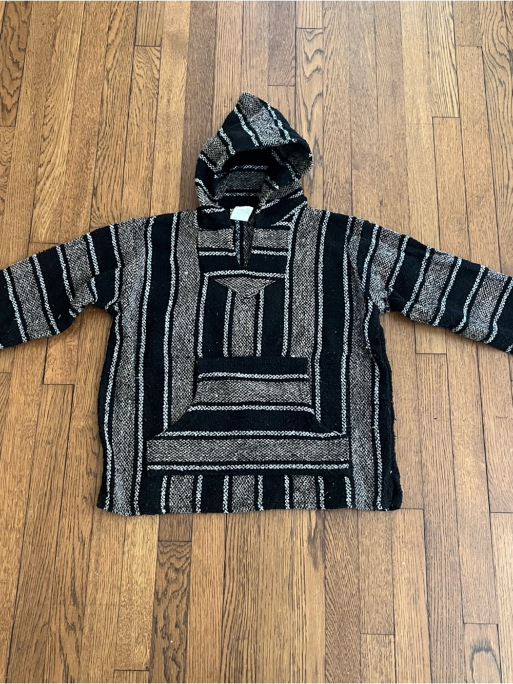 Black & Cream Hooded Baja Sweater Poncho